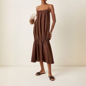 ESSE Studio Silk Gathered Strap Midi Dress Brown Size US 4